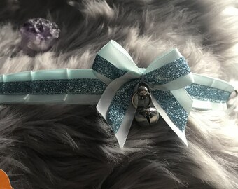 Blue Glitter Ribbon Collar for Petplay