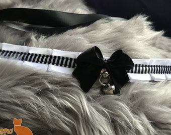 White and Black Striped Halloween Ribbon Collar for Petplay