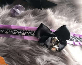 Purple with Black and White Filigree Ribbon Collar for Petplay