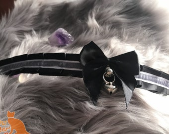 Black and White Ribbon Collar for Petplay