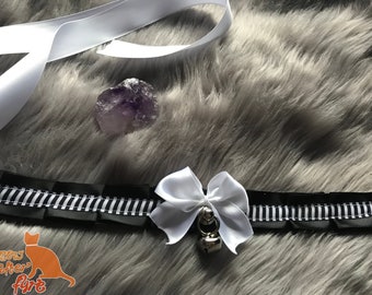 Black and White Striped Halloween Ribbon Collar for Petplay