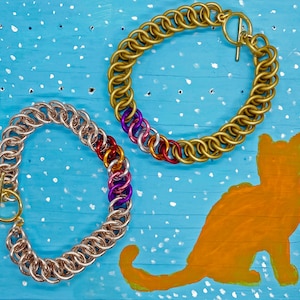 Lesbian Pride Chainmaille Bracelet Half Persian 3 in 1 (Red, Orange, Silver, Pink, Violet, Gold, Rose Gold)