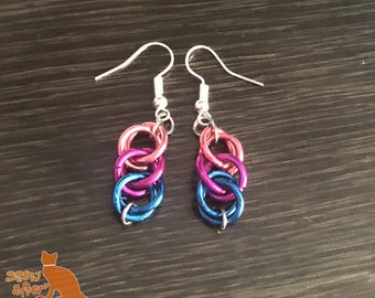 Bisexual Pride Chainmaille Half Persian 3 in 1 Earrings (Pink, Purple, Blue)