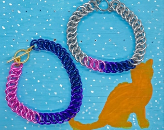 Bisexual Pride Chainmaille Half Persian 3 in 1 Bracelet (Purple, Pink, Blue)