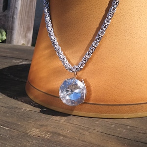 Wire Wrapped Crystal Pendant on a Byzantine Chain