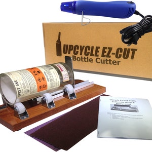 Glass Bottle Cutter (Deluxe) Kit, Upcycle EZ-Cut: Beer & Wine Bottle Cutting + Edge Sanding Paper and Heat Tool