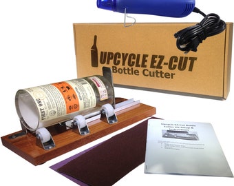 Glass Bottle Cutter (Deluxe) Kit, Upcycle EZ-Cut: Beer & Wine Bottle Cutting + Edge Sanding Paper and Heat Tool