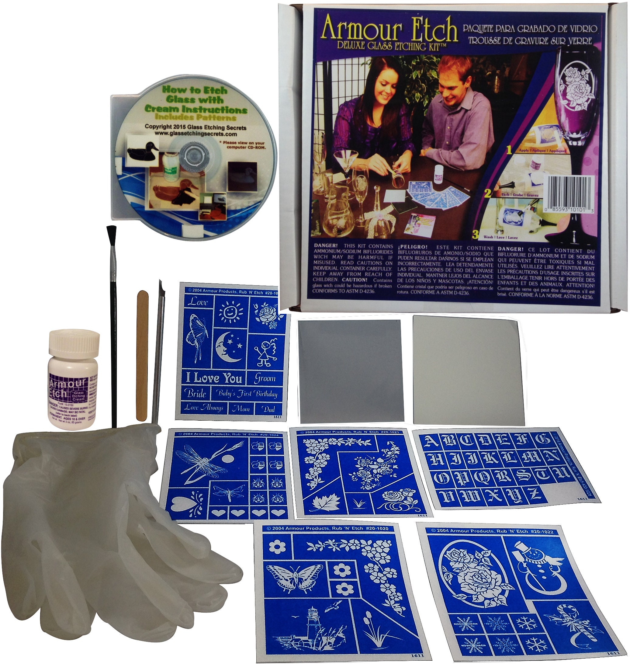 Glass Etching Kit Deluxe Acid Etching Cream Stencils Etsy