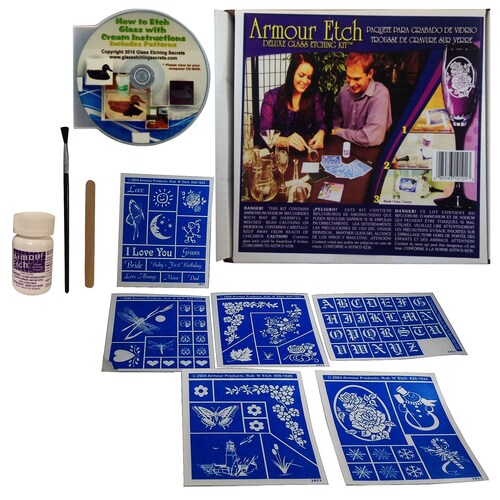 Glass Etching Kit Deluxe Acid Etching Cream Stencils Brush Etsy