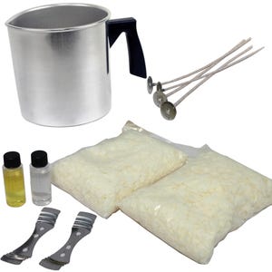 Soy Candle Making Kit & Supplies~ Complete DIY Set with 2 LB Soy Wax, Orange and Lavender Scents, Wicks + Holders, Pitcher