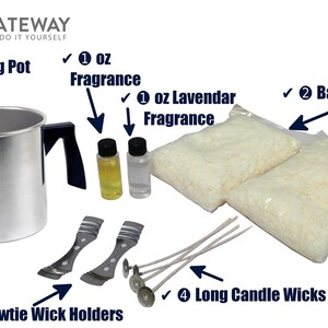 Soy Candle Making Kit & Supplies~ Complete DIY Set with 2 LB Soy Wax, Orange and Lavender Scents, Wicks + Holders, Pitcher image 2