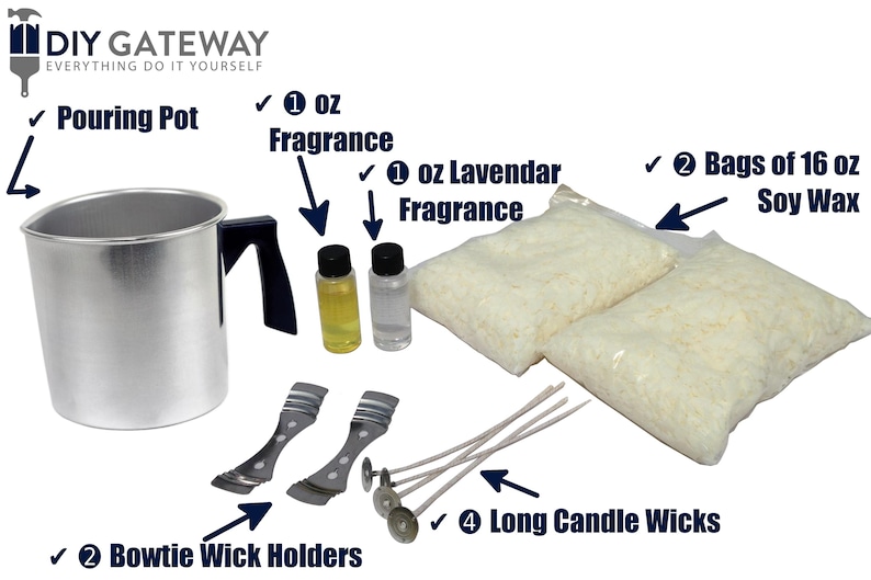 Soy Candle Making Kit & Supplies~ Complete DIY Set with 2 LB Soy Wax, Orange and Lavender Scents, Wicks + Holders, Pitcher image 2