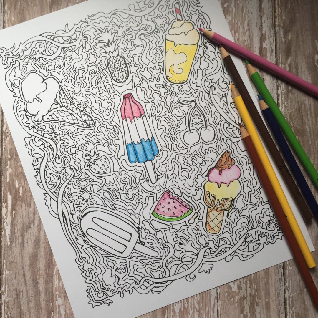 Adult Coloring Page, Ice Cream Coloring Page, Downloadable Coloring