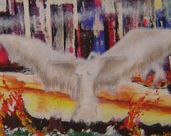 Surrealistyczna sztuka - wydruk giclee na płótnie - tytuł: „Dziecko na parapecie okna świata” - sztuka wyobrażona - opakowanie galeryjne - reprodukcja - 18 x 24.
