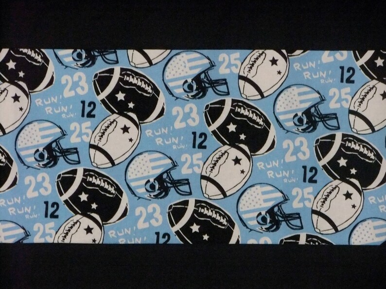 Footballs and Helmets on blue Background Custom Valance Curtain 52 /& 80 W x 13 L Choose Lined or UnLined 40