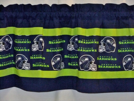 Seattle Seahawks Nfl Football Navy Blue Green Custom Design Valance Curtain Choose Lined Or Unlined Curtain 40 52 80 W X 13 L