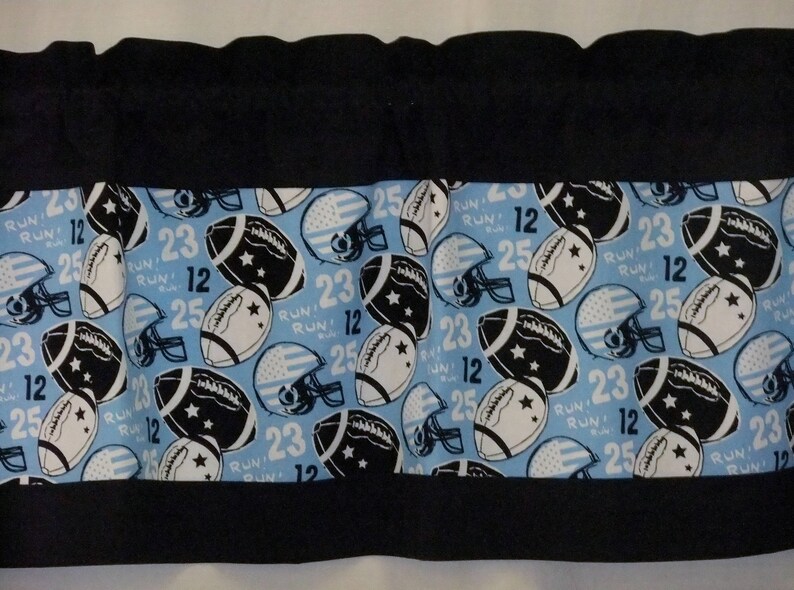 Footballs and Helmets on blue Background Custom Valance Curtain 52 /& 80 W x 13 L Choose Lined or UnLined 40