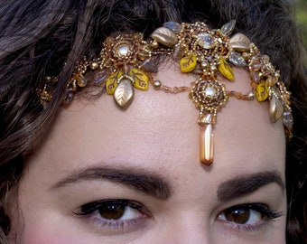 Herfst zendspoel herfst bladeren van gouden Galadriel Elven Tiara Lady van de gouden hout diadeem Lothlórien voorhoofd sieraden Lórien Fantasy bruiloft