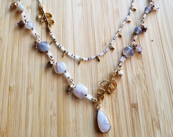 Lange gelaagde ketting Agate Hanger Gold Boho Style Cleansing Balance Stone Cadeau voor haar rokerige Kwarts kralen edelstenen verheffende sieraden