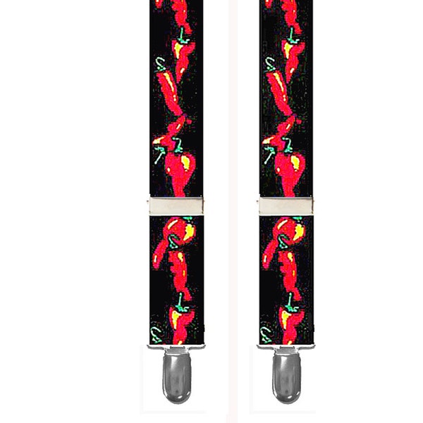 CHILI PEPPER SUSPENDERS - 2 Adult Sizes for Better Fit - 1 1/4" Width Elastic