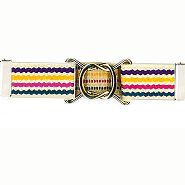 STRETCH BELT - Fun Stripe of Purple..Yellow..Fuchsia..Green - 1" Width Elastic * 3-Sizes for Kids & Adults *  Adjustable on Both Sides