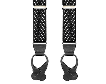 PIN DOT BRACES in Black and White - Button On Suspenders - One Size - New