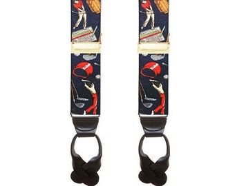 GOLF COURSE BRACES - Navy Button Suspenders - 1990's Vintage Collectable - One Size