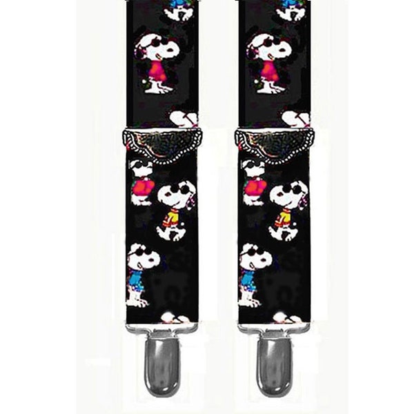 SNOOPY SUSPENDERS - Joe Cool - 3 Adult Sizes for Better Fit - 1.5" Width Stretch Elastic