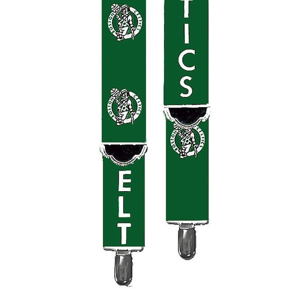 CELTICS BASKETBALL SUSPENDERS - Collectible in 2 Adult Sizes for Better Fit - 1.5" Width Stretch Elastic