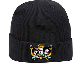 THREE  STOOGES Country Club Knit Beanie - Black or Red - Embroidered Logo - Collectable - Not Just for Winter Golf