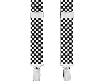 CHECKERED SUSPENDERS for CHILDREN...Black and White - 3 Sizes for Better Fit - Ages 1 - 12 - 1" Width Elastic