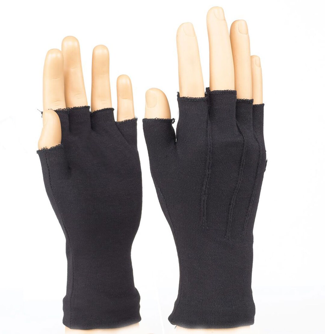 FINGERLESS GLOVES BLACK Cotton in 4 Sizes for Better Fit - Etsy