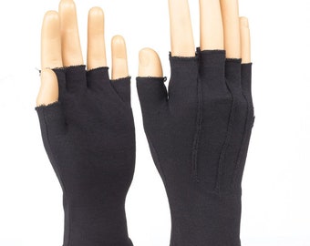 FINGERLESS GLOVES - BLACK Cotton in 4 Sizes for Better Fit