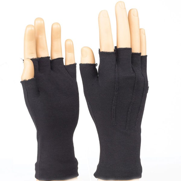 FINGERLESS GLOVES - BLACK Cotton in 4 Sizes for Better Fit