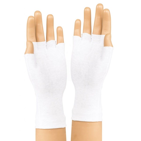 FINGERLESS GLOVES - WHITE Cotton in 4 Sizes for Better Fit