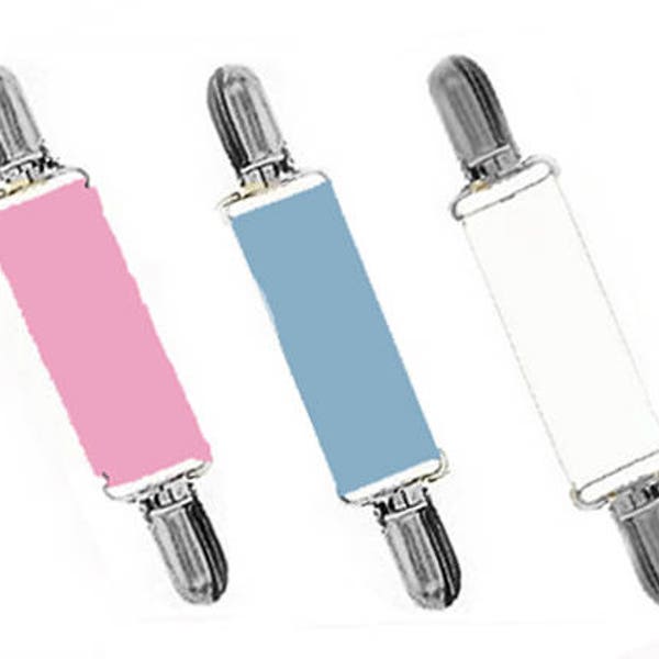 DRESS CLIPS - SET of Soft Pink...Soft Blue...White - Gold or Silver Insert Clips - Cinch Backs of Clothing - Sweater Clips