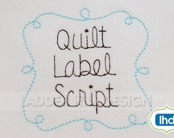 Quilt Label Script Font - Quilt Label Embroidery Font - Running Stitch Script Font - Quilting Embroidery Font FO001