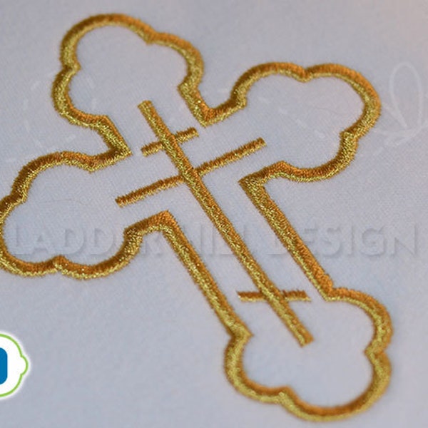 Cross Machine Embroidery Design -- Orthodox Satin Outline Cross Easter Embroidery Design REL049