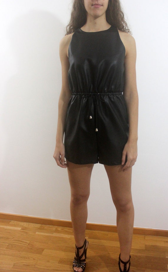 False leather black jumpsuit