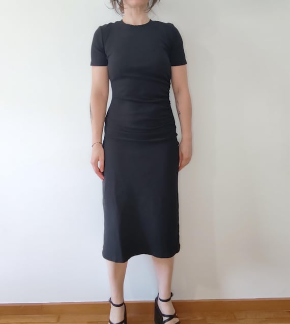 knee length dresses for ladies Short Sleeve Ribbed Midi Dress Beige / M main image 0