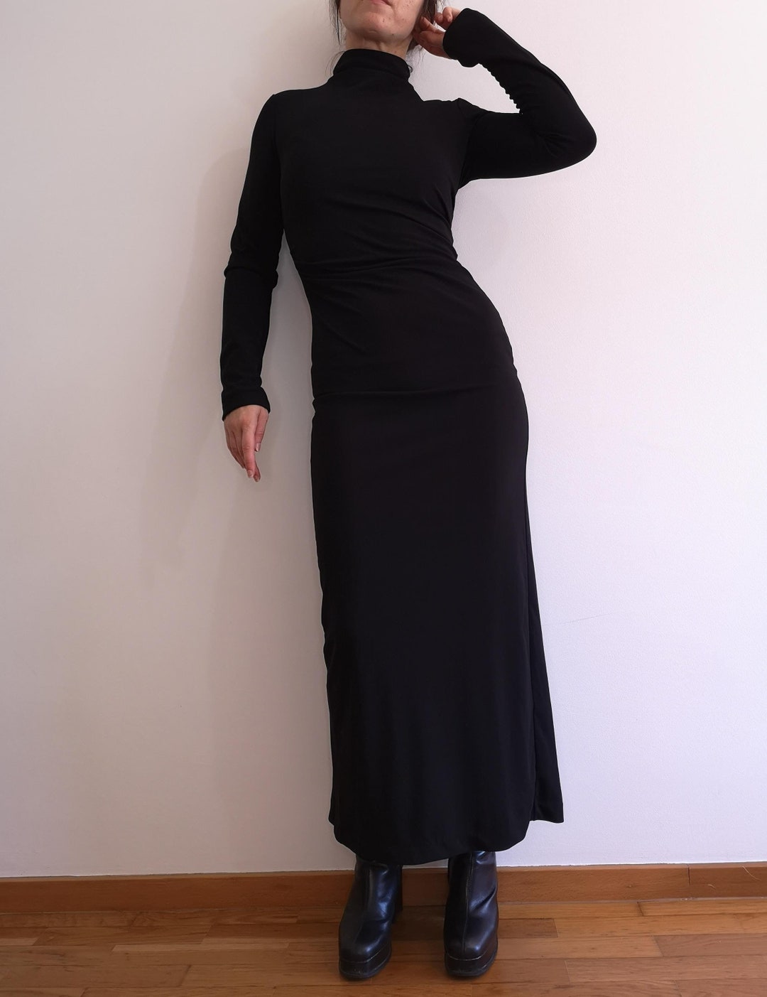 Turtleneck Faux Leather Paneled Maxi Dress main image 1