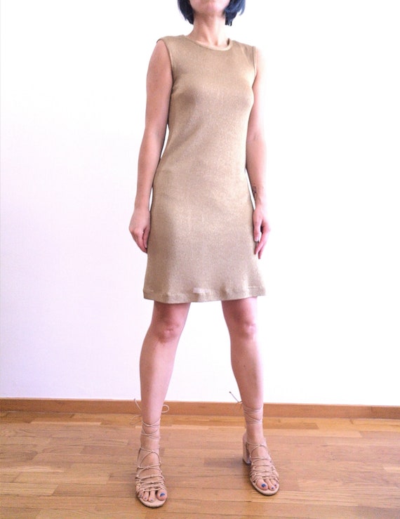 Gold Metallic Knitted dress - image 1