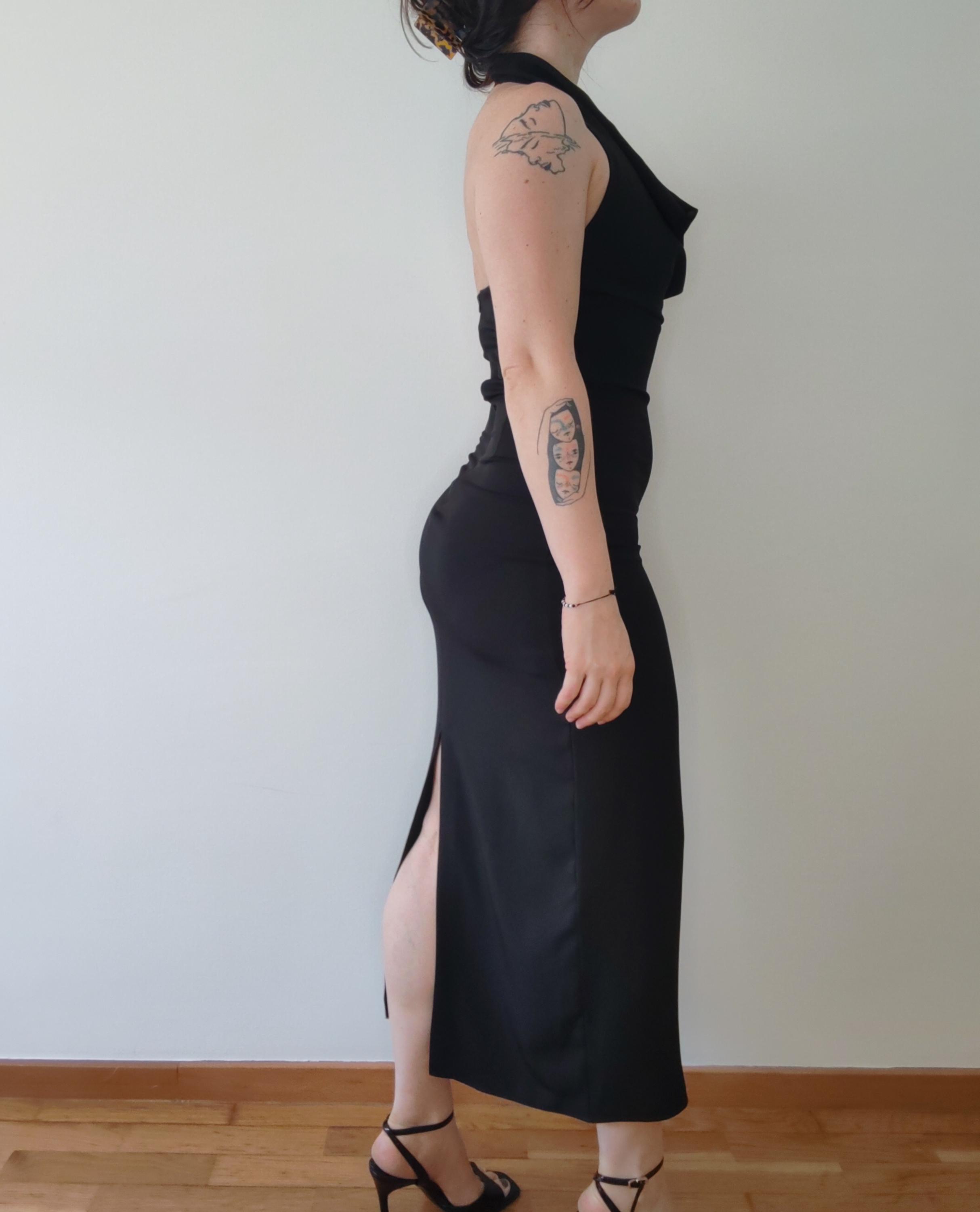 Cowl-Neck Black Bodycon Dress. Black Halter Neck Dress. Black sleeveless Dress.