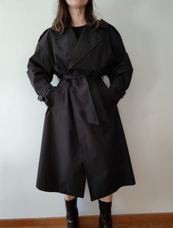 Black Oversized Trench Coat. Black Trench coat. Black Windbreaker. Black raincoat. Waterproof coat.