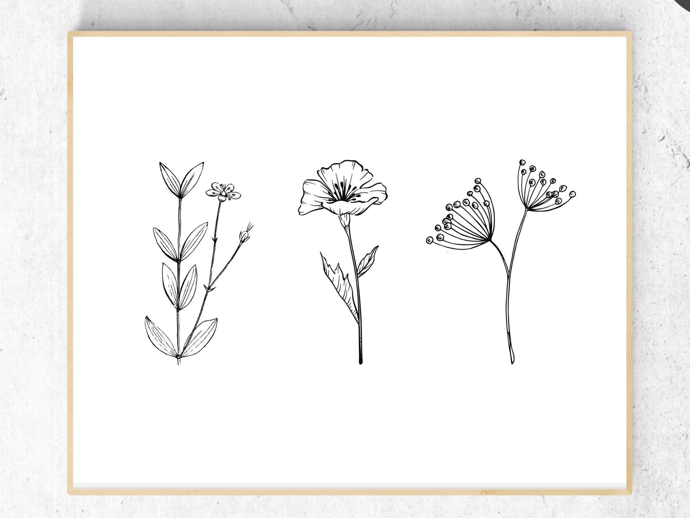 Flower Minimalist Delicate Trio Simple Print | Printable Frame Art ...
