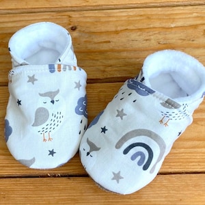 Pantuflas suaves de búho y arcoíris, suela de algodón y ante, pantuflas de bebé, pantuflas para caminar, pantuflas portabebé
