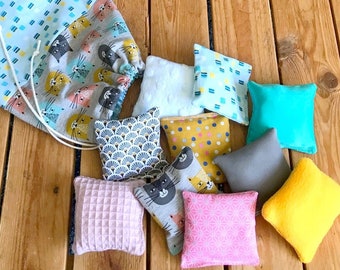 sensory cushions, montessori grip pads, montessori awakening toy, set of 10 throw pillows and original textures