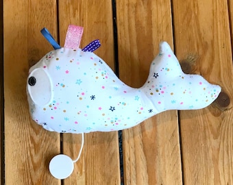 musical blanket, music box, cuddly toy, whale comforter,  musical box, musical mobile