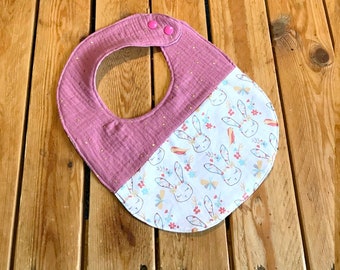 baby bib, baby birth gift, cotton bib and honeycomb, bib girl, baby meal napkin, pink bib