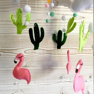 Mobile flamands-roses, stars, clouds and flakes, crib suspension, decoration baby room image 5